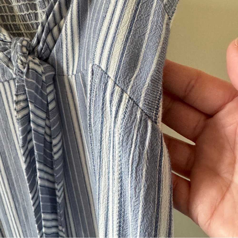 Salty Lemon Blue White Striped Maxi Dress Tie Front Beach Boho Size L - Picture 9 of 16